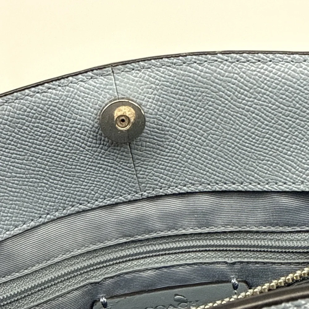 Coach Minetta Blue Pebbled Leather Satchel Crossbody Bag New York Chic Preppy